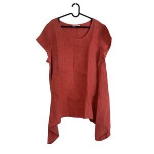 Bryn Walker Coral 100% Linen Short Sleeve A Line Tunic Top Womens Size Medium